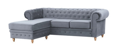 Windsor Chesterfield Style Slate French Velvet Fabric Corner Sofa (Left Hand Corner) from B&Q