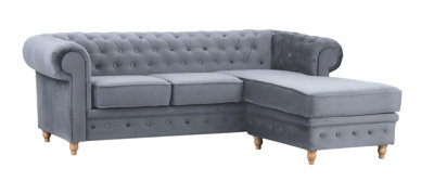 Windsor Chesterfield Style Grey French Velvet Fabric Corner Sofa (Right Hand Corner) from B&Q