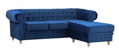 Windsor Chesterfield Style Blue French Velvet Fabric Corner Sofa (Right Hand Corner) from B&Q