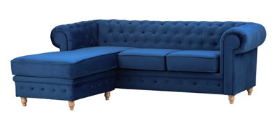 Windsor Chesterfield Style Blue French Velvet Fabric Corner Sofa (Left Hand Corner) from B&Q