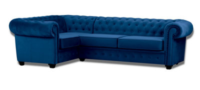 Chesterfield Style Mariot Corner Sofa Blue French Velvet (Left Hand Corner) from B&Q