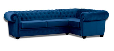 Chesterfield Style Mariot Corner Sofa Blue French Velvet (Right Hand Corner) from B&Q