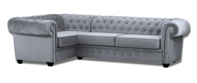 Chesterfield Style Mariot Corner Sofa Grey French Velvet (Left Hand Corner) from B&Q