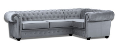 Chesterfield Style Mariot Corner Sofa Grey French Velvet (Right Hand Corner) from B&Q
