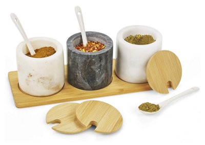 Homiu 3 Pc Marble Spice Jar Set With Bamboo LidsStorage Jars With Ceramic SpoonsAirtight Kitchen Spice Containers from B&Q