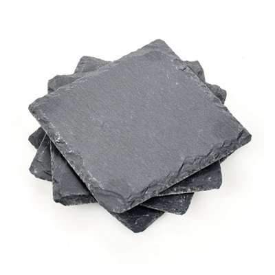 Homiu 4 Pack Natural Slate Coasters Black TablewareRectangular Coaster For MugGlassHeat Resistant Stone Dinnerware from B&Q