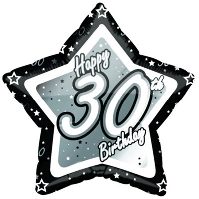 Creative Party Happy 30Th Birthday Black/silver Star Balloon Black/silver (18In) from B&Q