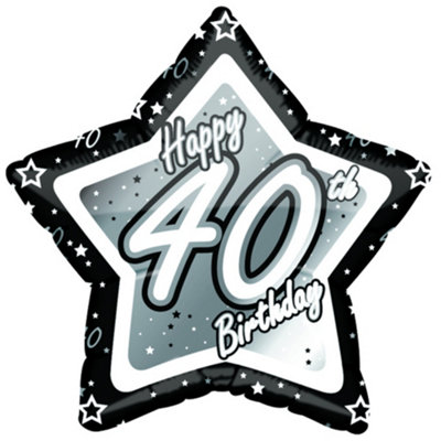 Creative Party Happy 40Th Birthday Black/silver Star Balloon Black/silver (18In) from B&Q