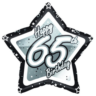 Creative Party Happy 65Th Birthday Black/silver Star Balloon Black/silver (18In) from B&Q