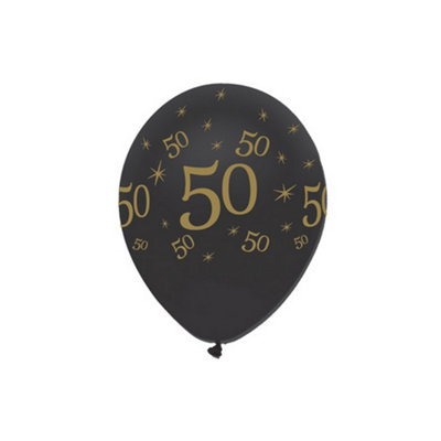 Creative Party Black All Round Print Latex Balloons (Pack Of 6) Black/gold (80 Years) from B&Q