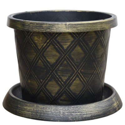 Thompson & Morgan Large Patio Pot (24 Litre) (39Cm) & Saucer X 10 Black/Gold
