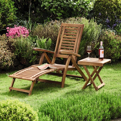Thompson & Morgan Acacia Folding Steamer Chair X 2 + Acacia Folding Side Table from B&Q