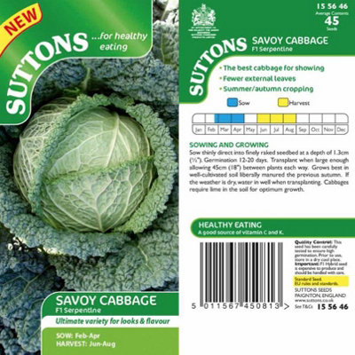 Suttons Seeds Cabbage (Savoy) F1 Serpentine 1 Packet from B&Q
