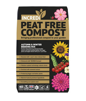 Thompson & Morgan Premium Incredipeatfree Peat-Free SpringSummerAutumn & Winter Bedding Compost With Slow Release Nutrients 40 Litre from B&Q