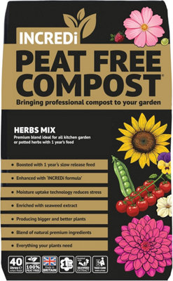 Thompson & Morgan Incredipeatfree Premium Herb Compost 40 Litre Peat Free Garden Soil With 120G Incredicrop Slow-Release Nutrients Made In Britain from B&Q