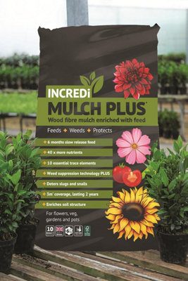 Thompson & Morgan Incredimulch Plus Premium Wood Fibre Garden Mulch Slow-Release FertiliserWeed SuppressionFsc Certified Mulch 20 Litre from B&Q