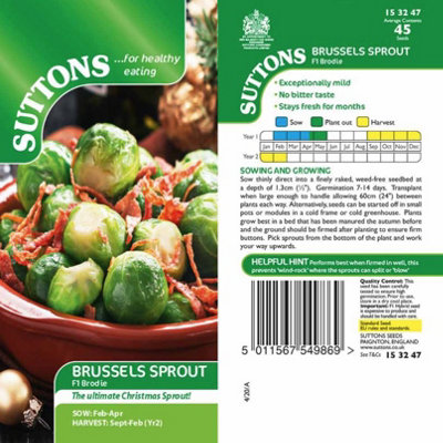 Suttons Seeds Brussels Sprout Brodie F1 1 Packet from B&Q