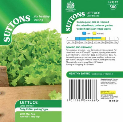 Suttons Seeds Lettuce Lollo Bionda 1 Packet from B&Q