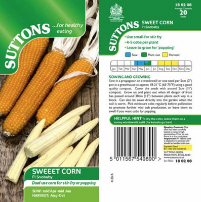 Suttons Seeds Sweetcorn Snobaby F1 1 X Seed Packet from B&Q