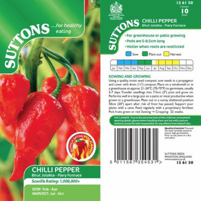 Suttons Seeds Pepper Chilli Bhut Jolokia Fiery Furnace 1 Packet from B&Q