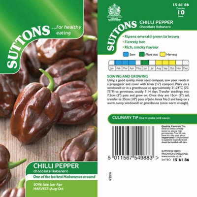 Suttons Seeds Pepper Chilli Chocolate Habanero 1 Packet from B&Q