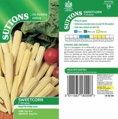 Suttons Seeds Sweetcorn F1 Minipop 1 Seed Packet Grow Your Own from B&Q