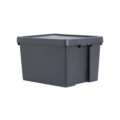 Wham Bam Upcycled Heavy Duty Black 45L Medium Plastic Stackable Storage Box With Lid from B&Q