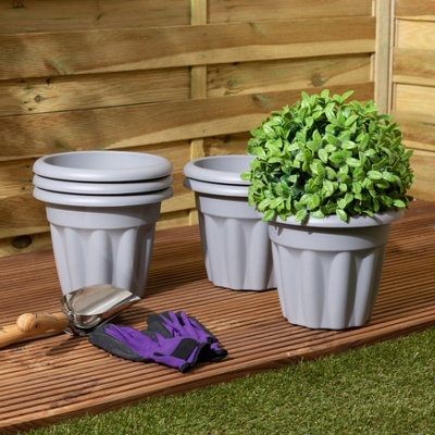 B&Q -  6X Vista Plastic PlanterRound Garden Plant PotExtra Small Floor Pot (25Cm4.5LPack Of 6) Made In Uk (Upcycle Grey)