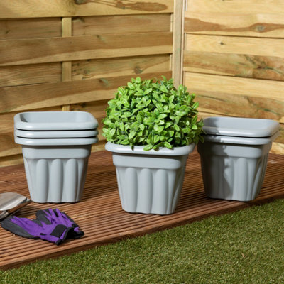 B&Q -  6X Vista Plastic PlanterSquare Garden Plant PotExtra Small Floor Pot (25Cm5.5LPack Of 6) Made In Uk (Upcycle Grey)