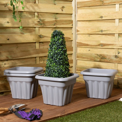 Wham 4X Vista Plastic PlanterSquare Garden Plant PotMedium Floor Pot (40Cm25LPack Of 4) Made In Uk (Upcycle Grey) from B&Q