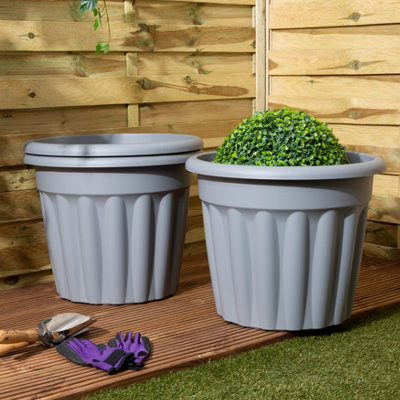 B&Q -  3X Vista Plastic PlanterRound Garden Plant PotLarge Floor Pot (50Cm42LPack Of 3) Made In Uk (Upcycle Grey)
