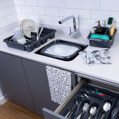 Wham 4 Piece Casa Plastic Kitchen Set Midnight (38Cm Rectangular BowlLarge Cutlery TrayLarge Dish Drainer & Sink Tidy) from B&Q