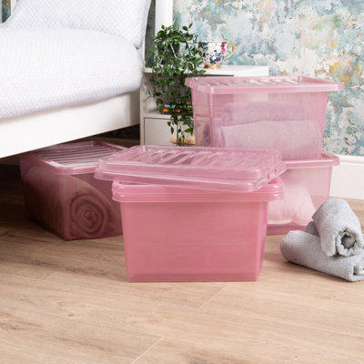 Wham Crystal 5 X 28L Stackable Plastic Storage Boxes With Lids Tint Dusky Orchid from B&Q