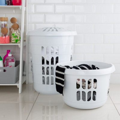 Wham 2 Piece Casa Plastic Laundry Basket & Hamper Set Ice White - Image 7