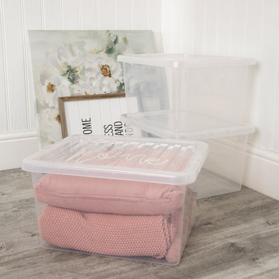 Wham Crystal 5 X 31L Stackable Plastic Storage Boxes With Lids Clear from B&Q