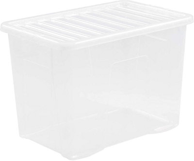 Wham Crystal 4 x 80L Stackable Plastic Storage Boxes with Lids | Ideal for Home, Office, Toys & More | Large Boxes | Made in UK - Clear - Image 5