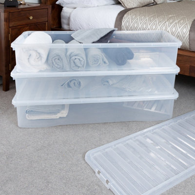 Wham Crystal 3 X 55L Stackable Plastic Storage Boxes With Lids Clear