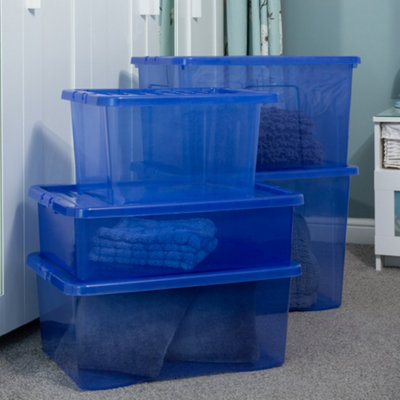 Wham 5 Piece Multisize Crystal Stackable Plastic Storage Box & Lid Set Tint Spectrum Blue from B&Q