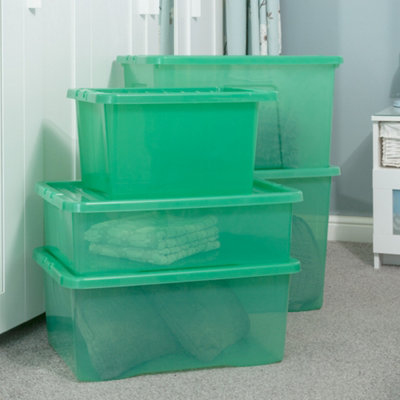 Wham Crystal 5 X Multisize Stackable Plastic Storage Boxes With Lids Tint Leprechaun Green