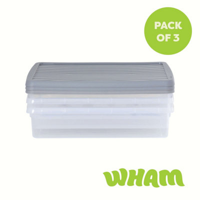3 X Wham Box 14.75L Stackable Plastic Storage Box & Lid Clear/steel from B&Q