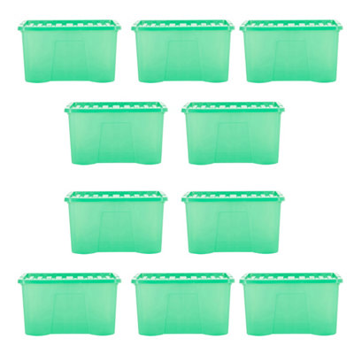 Wham Crystal 10 X 60L Stackable Plastic Storage Boxes With Lids Tint Leprechaun Green