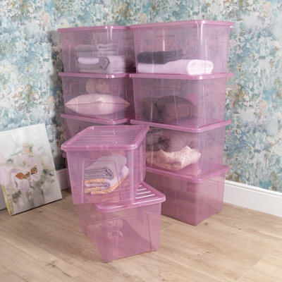 Wham Crystal 10 X 60L Stackable Plastic Storage Boxes With Lids Tint Dusky Orchid from B&Q