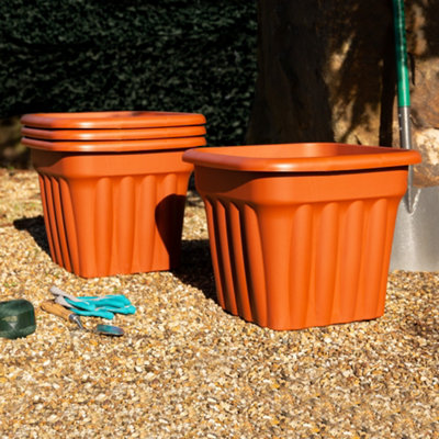 Wham 4X Vista Terracotta Plastic Planter, Square Garden Plant Pot, Large Floor Pot (49Cm, 50L, Pack Of 4)