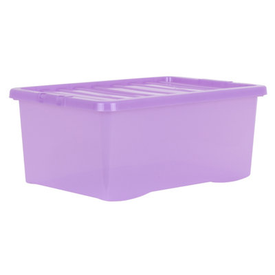 Wham Crystal 5 X 45L Stackable Plastic Storage Boxes With Lids Tint Lavender