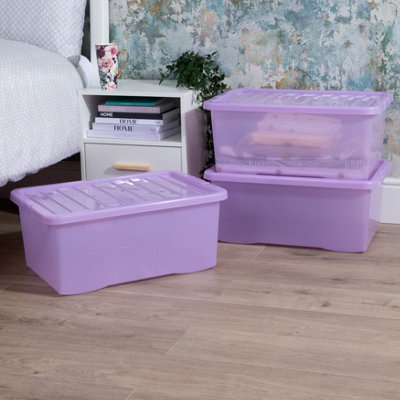 Wham Crystal 3 X 45L Stackable Plastic Storage Boxes With Lids Tint Lavender from B&Q