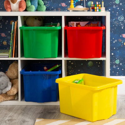 Wham Stack & Store 4X 24L Plastic Storage Boxes. Ideal For ToysClassrooms & Playrooms. Integrated Handles. Mixed Colours from B&Q