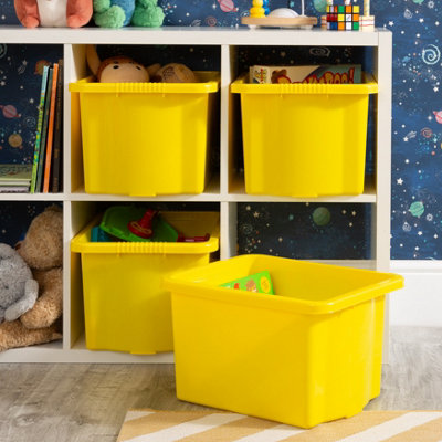 Wham Stack & Store 4X 24L Plastic Storage Boxes. Ideal For ToysClassrooms & Playrooms. Integrated Handles. Yellow from B&Q