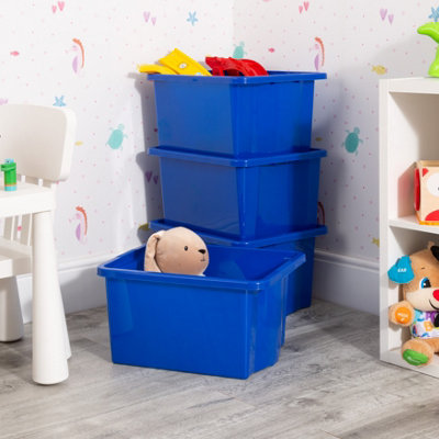 Wham Stack & Store 4X 30L Plastic Storage Boxes. Ideal For ToysClassrooms & Playrooms. Integrated Handles. Blue from B&Q