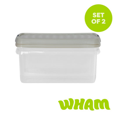 Wham Clip 2X 10.5L Rectangular Plastic Storage Boxes With Clip Lock Lids. Ideal For HomeOfficeToys & MoreClear/stone from B&Q