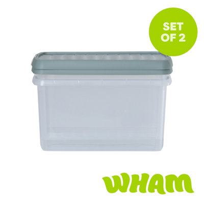 Wham Clip 2X 14L Rectangular Plastic Storage Boxes With Clip Lock Lids. Ideal For HomeOfficeToys & MoreClear/green Milieu from B&Q